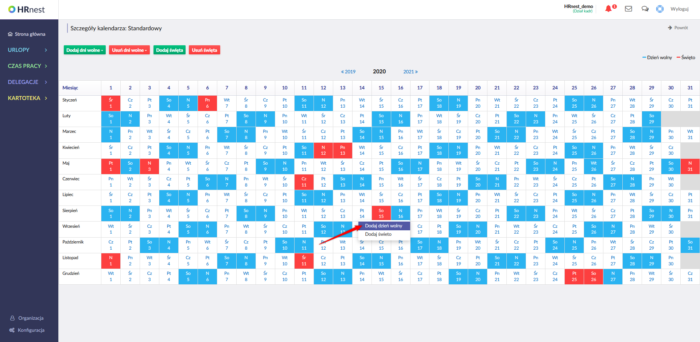  Dział kadr może ustawić w Kalendarzu dni wolnych jeden dzień, który pracownicy mogą sobie odebrać. 