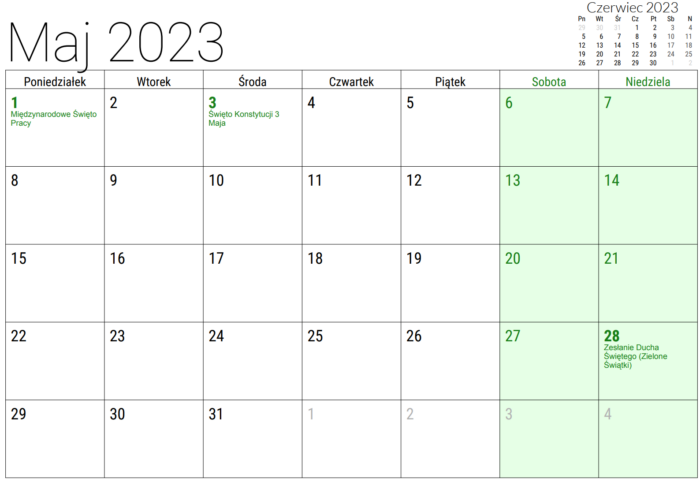 Kalendarz maj 2023